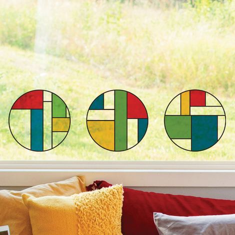 Sticker Vitre Mondrian, Déco Originale Bauhaus, 23x67cm, Tendance & Électrostatique, Idée Cadeau Originale (1/2)