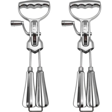 2 batidores de huevos manuales con manivela, batidor giratorio de acero inoxidable de doble cabezal. (1/4)