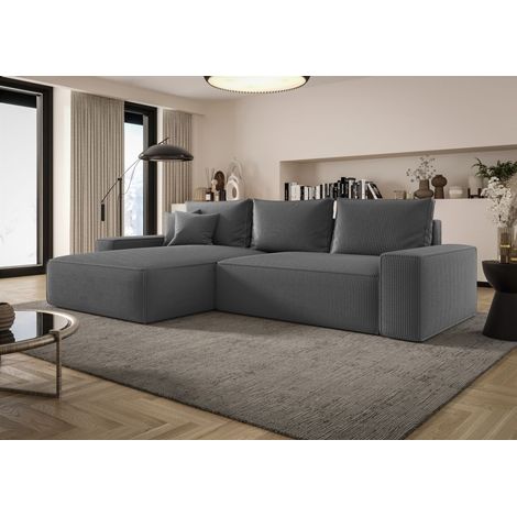 Ecksofa Schlafsofa Sofa WALKEN Stoff Poso Grau Ottomane Links (1/4)