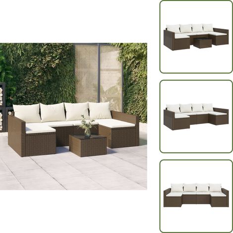 Divano a U - vidaXL Set Divani da Giardino 2 pz con Cuscini in Polyrattan Marrone - Tavolino da salotto
