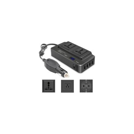 Convertidor de 12V a 110V/220V - 4 puertos USB + 2 tomas de corriente - Cargador para coche para teléfono y ordenador (temperatura de -20°C a 60°C) - Crezuo