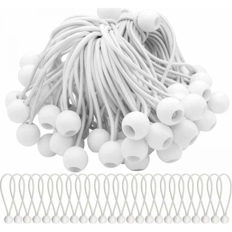 50 Pack 200mm White Bungee Cords, Elastic Rope with Ball, Elastic Bungee Balls for Awnings, Tents, Banners and Tarps YMYNY (1/4)