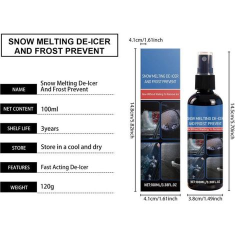 Spray Dégivrant - 100 ml - Pour Pare-brise Et Rétroviseurs Automobiles - Usage Hivernal