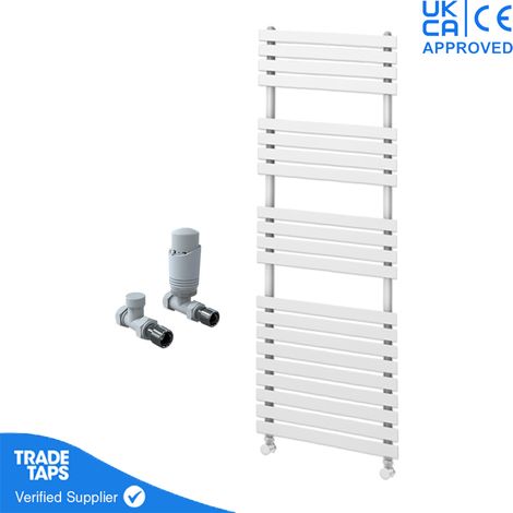 Delta White Flat Panel Towel Rail - 1424 x 500mm - Straight TRV Valve Pair (1/3)
