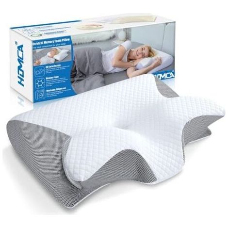 Ergonomisches Nackenstützkissen, 2-in-1-Nackenkissen aus Memory-Schaum, Kissen für Seiten- und Rückenschläfer, 60 x 40 x 12/14 cm, Grau (1/5)