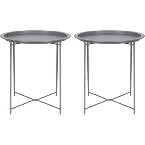 Set de 2 tables plateau rondes – Gris – Pliantes et portables – 47 x 47 x 50,5 cm – Idéal pour plateau TV, canapé et lit (1/5)