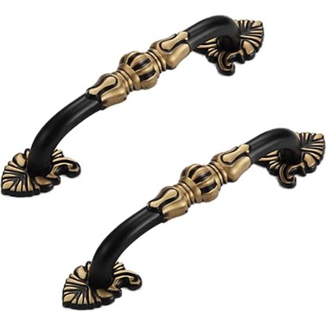 2 Poignees Vintage Laiton Floral Noir (1/4)