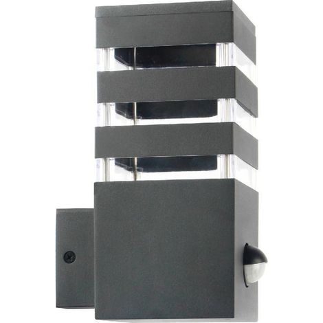 Lampada da parete da giardino Texas con sensore crepuscolare e di movimento - E27, IP44, moderna, grafite