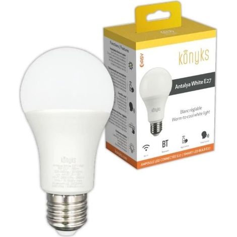 Ampoule connectée - KONYKS - Antalya White E27 - LED Wifi + Bt - 780 Lumens - 9 W - Blanc réglable - Compatible Alexa / Google (1/4)