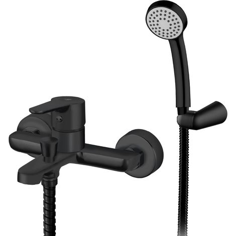 Homssy Grifo Monomando para Bañera de Latón con Acabado en Negro Mate, Montaje en Pared con Salida para Ducha, Diseño Estilizado (1/3)