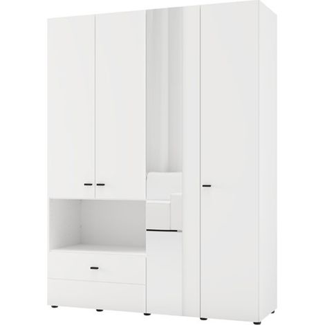 Guardaroba Grande Omete, Armadio Camera da Letto 4 Ripiani, un Cassetto, Appendiabiti, 155x208h cm Bianco Opaco