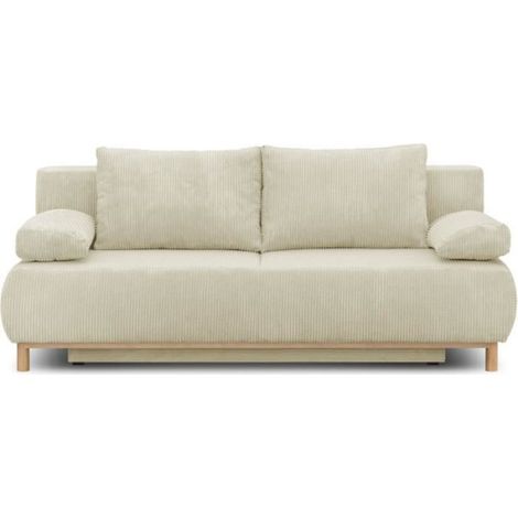Banquette convertible 3 places MIKA - Velours côtelé Beige - Coffre de rangement - L 192 x H 84 x P 93 cm (1/5)