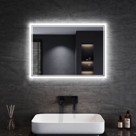 SONNI Badspiegel LED Beschlagfrei Touch Schalter Klatweiß 70x50cm Energie Sparen Mit Power Off Memory Funktion