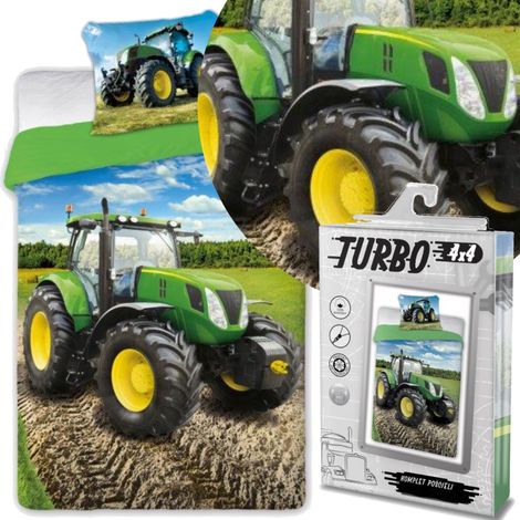 Ensemble de literie : housse de couette 140x200, oreiller tracteur enfant 70x90, motif ferme (1/3)