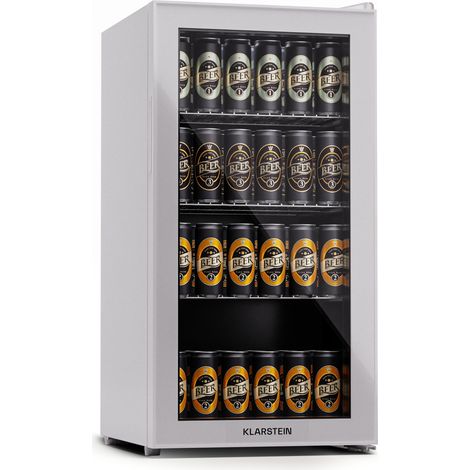 Klarstein Beer Fridge, 74L Glass Mini Fridge for Bedrooms, Quiet Small Fridge Wine Cooler, Indoor/Outdoor Home Bar Storage for Beverages, Soft Drinks, Removable Shelves, Low Noise 5-18°C Range