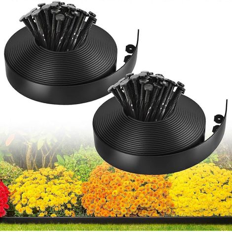 Bordure de jardin flexible plastique 30m x 5cm, résistante intempéries, 150 piquets spiralés 15cm, installation facile sans outil (1/5)