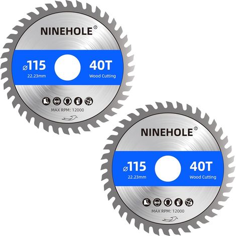 2 Lames de scie circulaire 115 x 22,23 mm (anneau 20&16 mm), 40 dents Coupes propres, Disque à Tronçonner pour Bois, Sèche, Stratifié, Cloison, Contreplaqué, Plastique (1/5)