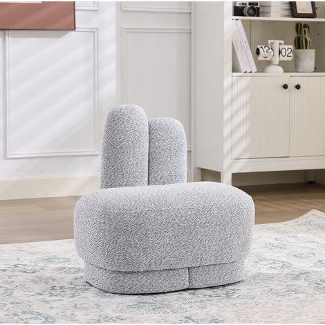 Pouf ottomano imbottito in tessuto, orecchie da coniglio, 54 x 41,5 x 54 cm, grigio bianco DESVIAE (1/5)