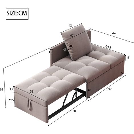 Canapé Lit Escamotable 3 en 1, Sofa Convertible en Lin avec Dossier Réglable, Meuble Gain de Place pour Petit Espace (1/5)