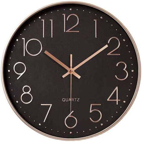 Moderne, geräuschlose Quarz-Wanduhr 25 cm - Übergroße runde Ziffern (Roségold)