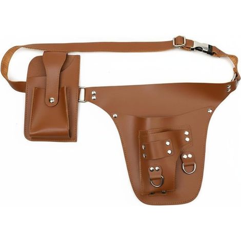 Sac banane de jardinage avec compartiments pour ciseaux et gants, sacoche à outils, ceinture ajustable en cuir PU structuré, marron, idéal pour le jardinage (1/5)