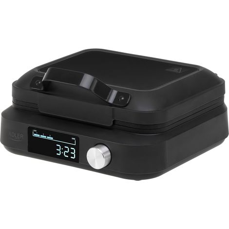 Adler AD 3087 Machine à gaufres avec écran LED, minuteur automatique, 2200 W, 6 niveaux d'or, contrôle de cuisson, noir (1/5)