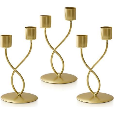 Lot de 3 bougeoirs dorés en fer doré avec double bougeoir - Décoration élégante pour votre maison (1/5)
