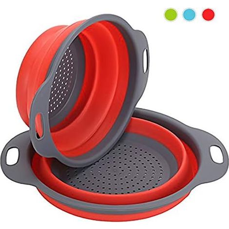 MINKUROW Scolapasta Pieghevole 2 Pezzi Scolapasta Pieghevole Scolapasta In Silicone Scolapasta Pieghevole Cucina Tidy Pasta Scolapasta (Rosso) (1/4)