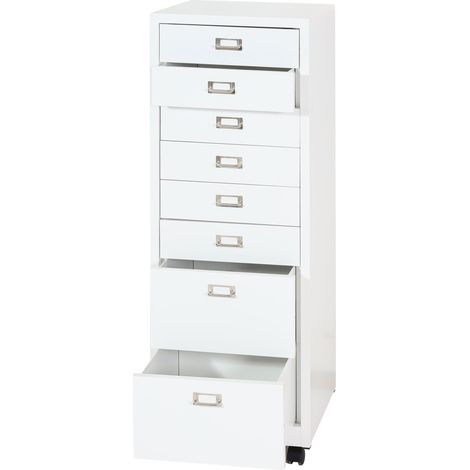 Mueble de oficina cajonera 115 x 40 x 41 cm 8 cajones en acero blanco 040008263