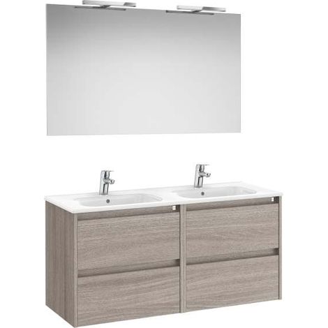 MUEBLE LAVABO 1200MM TENET 2 CAJONES + ESPEJO Y APLIQUE LED CITY OAK