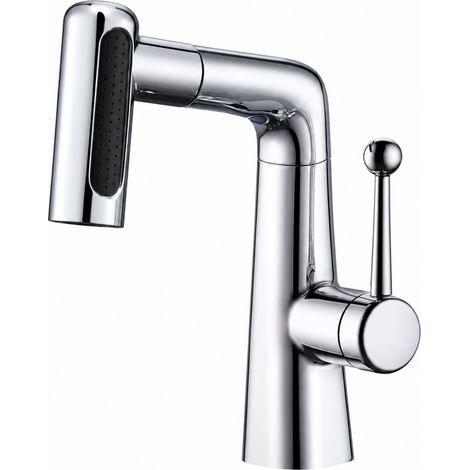 Mitigeur de lavabo relevable avec douchette extractible rotative argenté 40 × 25,4 × 12,5 cm 1,5 kg – Livraison gratuite