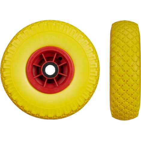 Lot de 2 roues de brouette increvables transport confortable 26 x 8,5 cm en caoutchouc noir (1/4)