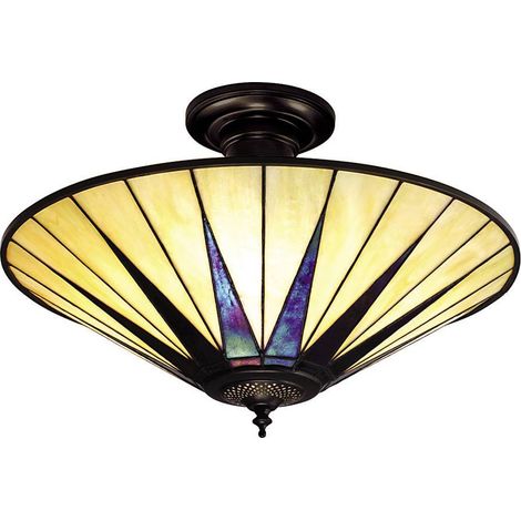 Interiors Dark Star - Plafoniera da soffitto a 3 luci grande, nera, vetro stile Tiffany, attacco E27 (1/4)