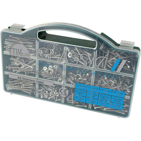 TIMCO Classic Multi-Purpose Countersunk A2 Stainless Steel Woodcrews Assorted Case -  895pcs (1/2)