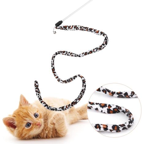 Baguette Teaser pour Chat, Jouet Durable, Sangle en Fiber de Polyester, Cloche Imprimée Léopard, Jouet Interactif pour l'exercice des Animaux de Compagnie (1/5)