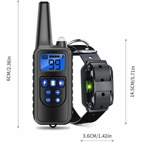 Collier de dressage pour chien rechargeable et étanche, portée efficace de 800 mètres, avec fonctions de choc électrique et d'alarme sonore, noir. (1/3)