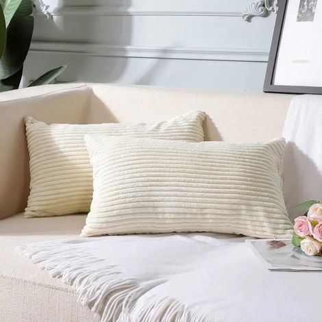 2 housses de coussin en velours côtelé, housse de coussin décorative, housse de coussin de canapé (Beige 30 X 50 Cm) (1/4)