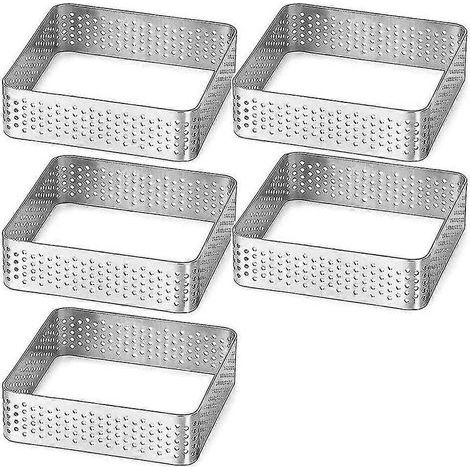 Cercle à tarte perforé en acier inoxydable, moule à tartelettes carré, outil de pâtisserie française, 5 pièces