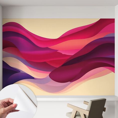 Papier peint adhésif décoratif avec colle pour salon chambre et bureau Installation rapide Vagues fluides 152x104 cm (1/5)