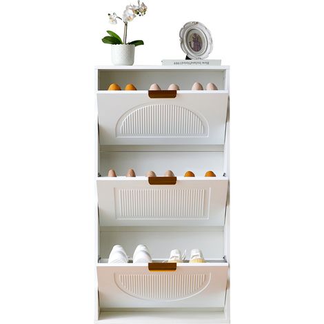 Meuble à chaussures étroit avec 3 étagères, 60 x 24 x 114 cm, blanc (1/5)