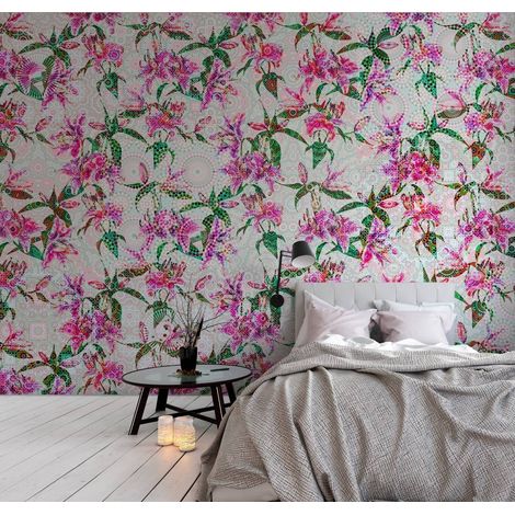 Papier peint panoramique floral pour salon | Tapisserie panoramique originale idéale pour chambre | Papier peint panoramique design motif floral - 270 x 400 cm (4 pièces) (1/5)