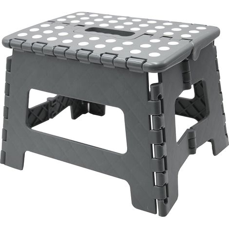 NOLUXA Tabouret Pliant Antidérapant – Marchepied Léger Cuisine, Salle de Bain, Jardin – Plastique - Supporte 150 kg - avec Poignée - Gris (1/5)
