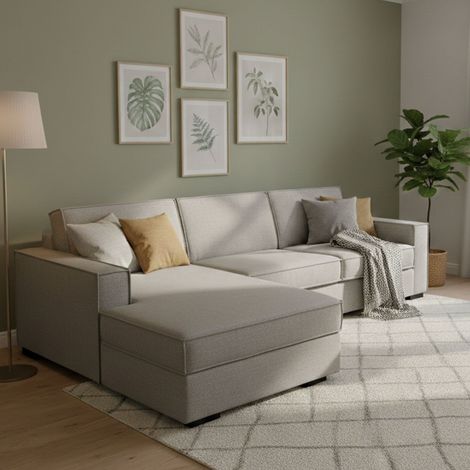 Talamo Italia Sofa cama Adelina, Sofá de esquina, 100% Made in Italy, Sofá con apertura giratoria, Península contenedor izquierda, con reposabrazos estándar, Cm 280x95h90, Tórtola, con embalaje reforz (1/5)