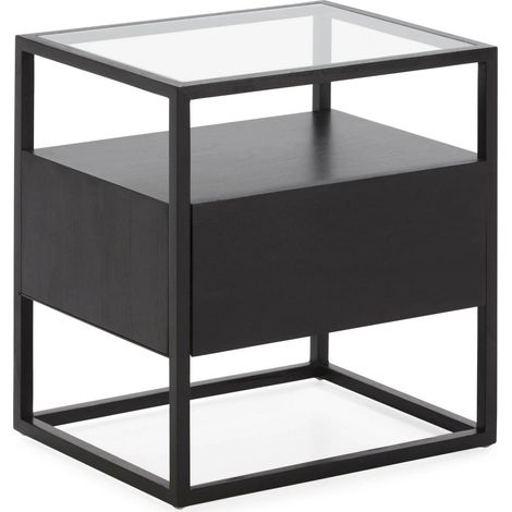 Tables de Chevet 50 x 40 x 55 cm Verre, Bois - Noir (1/4)