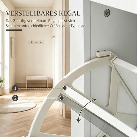 Mobile portascarpe 79x23x90,5 cm in MDF rovere e bianco, salvaspazio per ingresso – MEUBLIV (1/5)