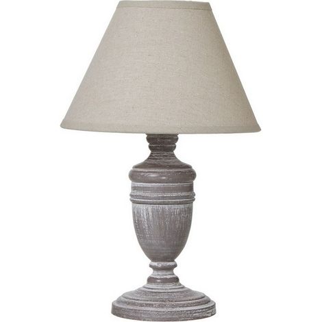 Metis Urn Table Lamp with Linen Shade - Wood - L12 x W12 x H26 cm - White