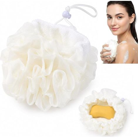 2 in 1 Washable Shower Puff Bath Sponge with African Shower Net Bathroom for and Adults Exfoliating (1/5)