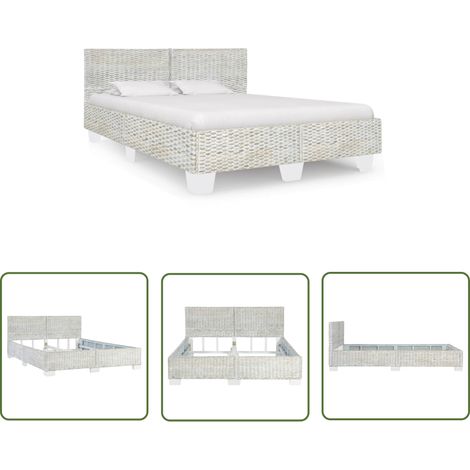 The Living Store Cadre de lit sans matelas Gris Rotin naturel 140x200 cm - Cadre De Lit - Lit Rotin - Lit En Rotin - Lit Double - Lit 140x200 (1/5)