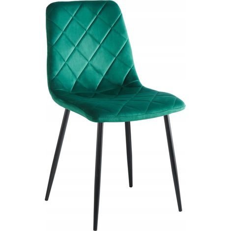 Silla alta Furnitex de terciopelo verde tapizada con patas de metal negro (1/5)