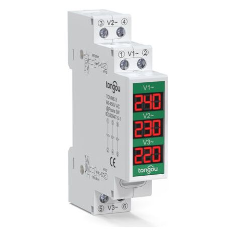 Voltmètre triphasé 60‑450V Testeur de Tension à écran LCD, Voltmètre Numérique à Montage sur Rail DIN et Détecteur de Tension (1/5)